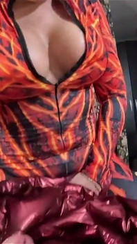 Red Nylon Jumpsuit Fetish Cameltoe Tease, Deep Blowjob and Cum on My Downjacket