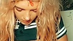 Straight Out of a Horror Film Comes This Bl00dy Babe to Tease You and Rub Her Juicy Wet Pussy for You