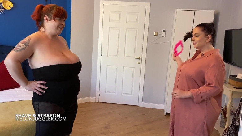 Real Plump Lesbians: BBW lesbians shave &amp; strapon fuck
