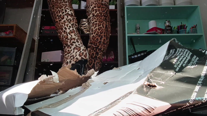 Kinky Lyrical: Box crushing in leopardendruck, halterhohe stiefel - versaut