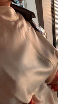Red, big dildo and seamed stockings