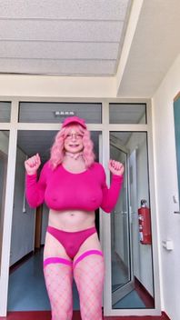 Little German Sissy Slut with Big Udders Jiggles Her Big Boobs While Running to Her Daddy.