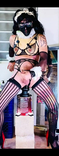Femboy Sexy spodní prádlo Jízda na velkém černém robertku