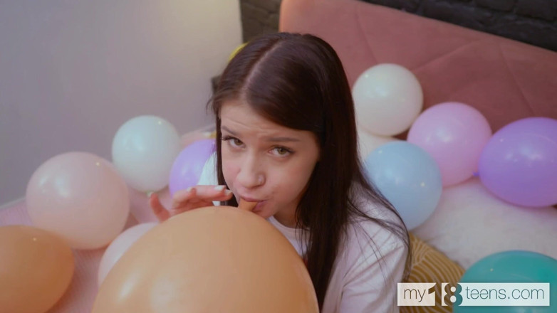 My 18 Teens: My18teens - Skinny and Petite Brunette Blows up Balloons and Fucks...