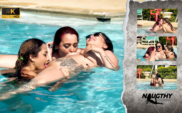 NaughtyColombia: Lesbičky si užívají bazén a mají sex