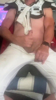 Jockdad87 Nuts in His Football Pads & Pants