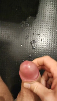 Moaning as I Squirt My White, and Thick Cum All Over the Floor with My Thick, Shaved, Cock