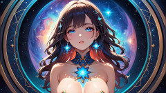 LustRender: 코스믹 세레니티: 뺨에 스타더스트가 있는 아름다운 젊은 여성