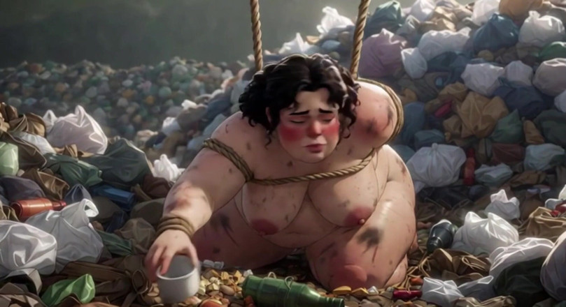 YOUR BEST FANTASY: Dirty SSBBW Tied up in Trash Eating Food - Filthy Feeding...