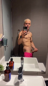 Handsome Blonde Fingering His Dick in the Train Toilet