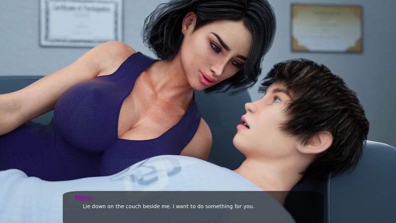 Porngame201: MILFY CITY - Sex scene #3 - Stepmom kisses and teasing - 3d hentai game