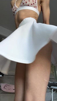 Slow Motion Skirt Twists Red Panties Sheer Bra