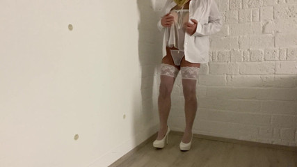 Rockme74: Andrea is a sexy CD in a white lingerie, stockings...