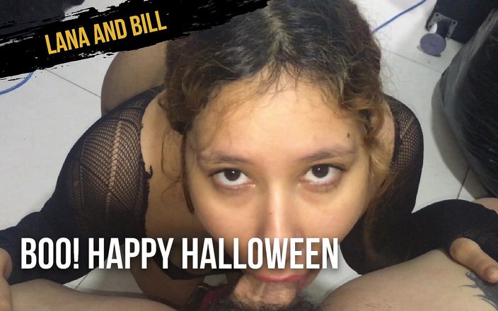Lana And Bill: 嘘！万圣节快乐，给我你的鸡巴，我的继妹舔我的鸡巴