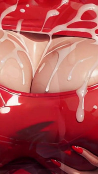 Sieh Dir Ai Amber Dabei an, Wie Sie Fröhlich Mit Ihren Mit Sperma Gefüllten Latex Titten Spielt