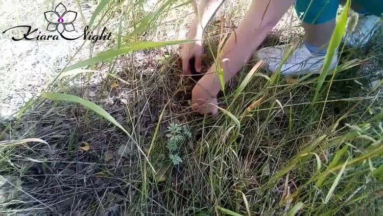 Kiara Night: Girl massage boobs and masturbate pussy while boyfriend search mushrooms