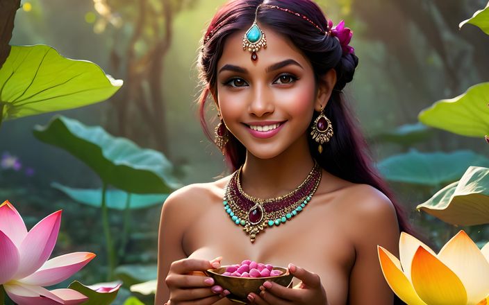 AI Girls: Lotus köklü güzel büyük göğüslü çıplak Hintli elf kız