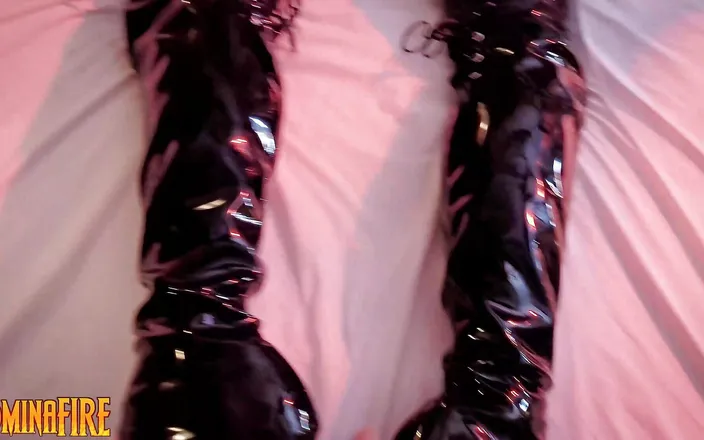 DominaFireOfficial: Dominafire Toys with Her Handcuffed Latex Sissy