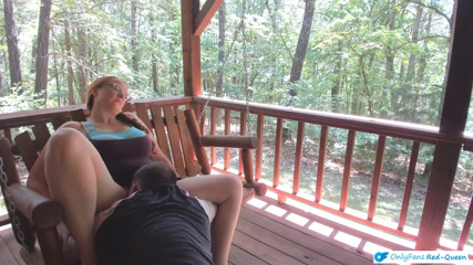 Red Queen: Outdoor Porch Swinging Blow Job and Pussy Licking with Ginger...