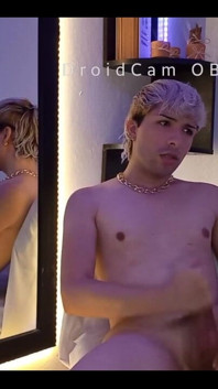 Blond Twink Stroking His Huge Uncut Cock on Webcam
