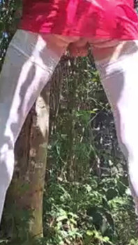 Exhibition in the Woods Latex Mini Skirt White Stockings and Pink Heel