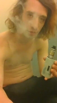 Topless Transgirl Trying Vape Tricks
