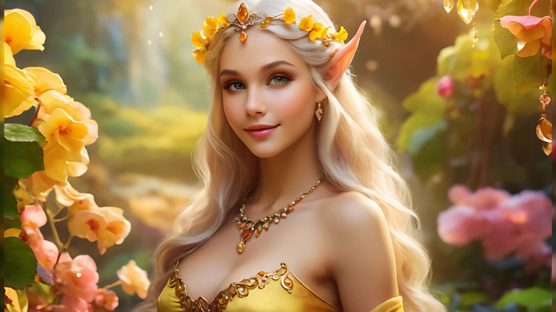 LustRender: Ai çıplak sanat kadını begonya'yı sitrin sarı elmas takı ile tutuyor 4k...
