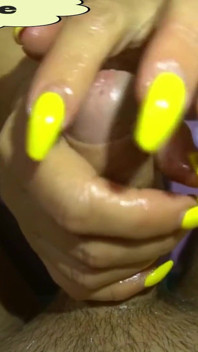 Long nails oiled handjob from stepmom