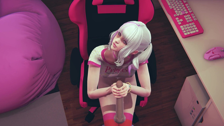 Waifu club 3D: Oyuncu kız ilk kez gerçek yarağa dokunuyor