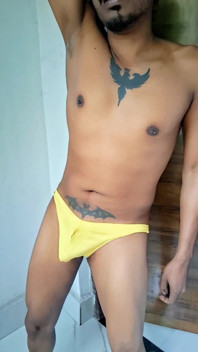 Yellow Thong Short. Short Clip of Me in a Yellow Thong. Quick Size Check and Pose. Solo Male Content.