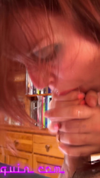 Inked Redhead Slut Sucks Cum From Old Man's Thick Cock