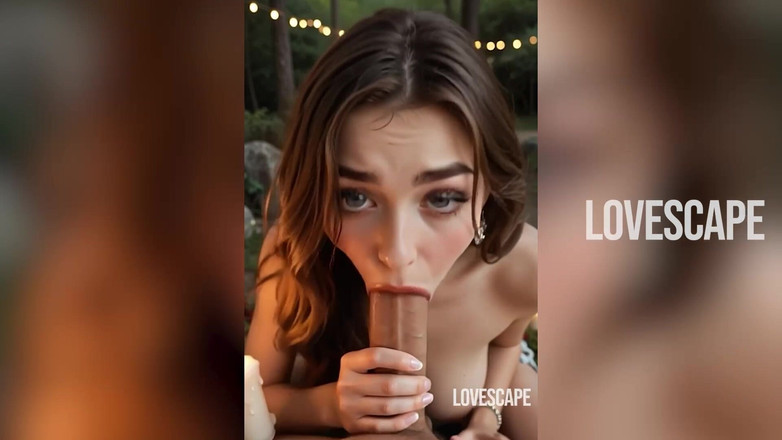 Lovescape: Нетерпілі губи важко працюють: трахають у горло, поки гаряча сперма не покриває її обличчя