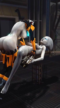 Futa sex robot si hraje s mimozemšťankou v sci-fi laboratoři