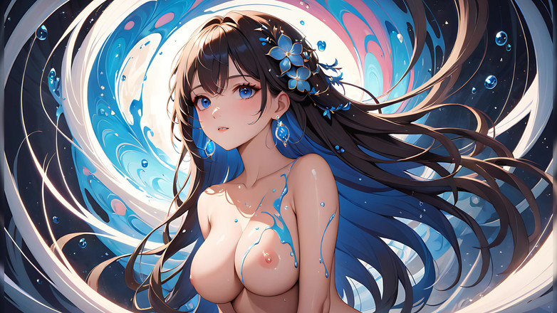 LustRender: 살아있는 유기체처럼 페인트를 소용돌이치는 누드 미녀 | 예술 Ai 슬라이드쇼