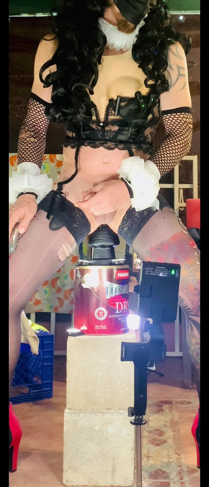 Benito414: Femboy 性感内衣骑乘大黑色假阳具