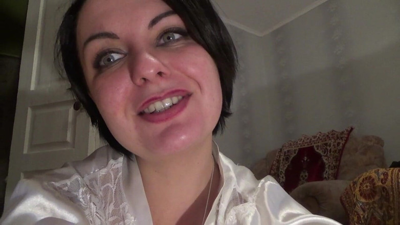Sexy Milf: Sexy housewife in silk white robe desperating to pee long...