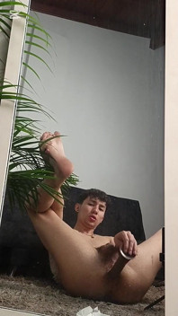 Twink Fucking His Ass with a Big Dildo and Jerking His Big Cock Until Cums