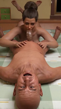 Perfect Housewife: Cuckold Jerking off and Watch His Wife Sucking Giant Cock, Deepthroat Cum in Mouth and Cum Swallowing