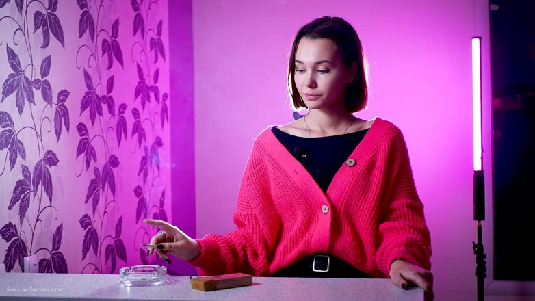 Russian Smokers: Playful Russian Beauty Smoking Cigarette Outdoor Tease