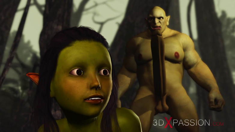 3dxpassion: 매혹적인 숲에서 발정난 여자 고블린 아르웬과 섹스하는 녹색 괴물 오우거