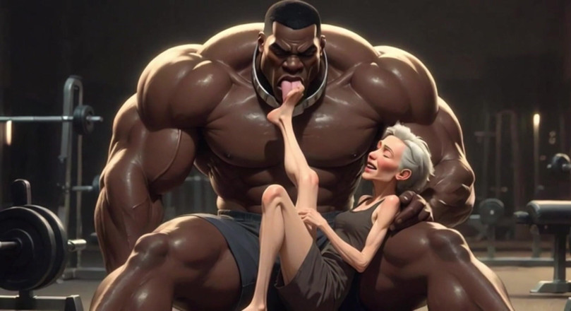 Anime Hentai: Babička sténá rozkoší – silný černoch si saje nohy