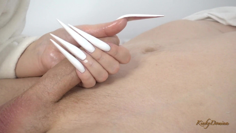 KinkyDomina: Black and white stiletto nails handjob tease