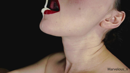 Marvelous V: Hot sexy red lips licking and sucking lollypop and other...