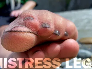Mistress Legs: Goddess in Tan Nylons Show Her Cute Nylon Soles and...