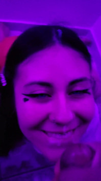 Latina Receiving Semen in Her Rich Little Mouth