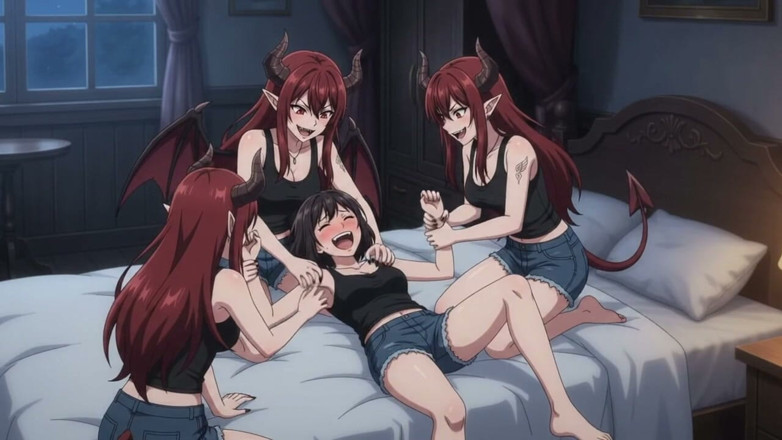 Super Paradine: Succubus Is Tickling a Girl.