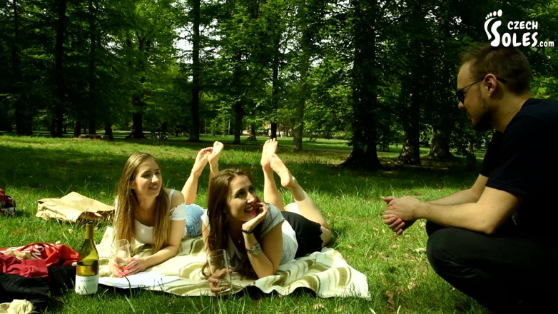 Czech Soles - foot fetish content: Two barefoot girls in park having their feet worshiped by...