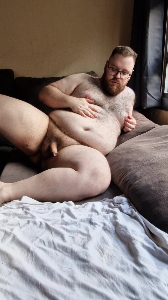 KurisuRedPanda: Fat Hairy Jerks off While Watching Porn