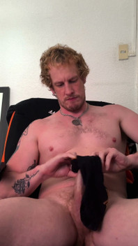 Christian Hunter Pit Sniffs, Nipple and Feet Plays, and Jerks His Thick Cut Cock with His Sweaty Socks