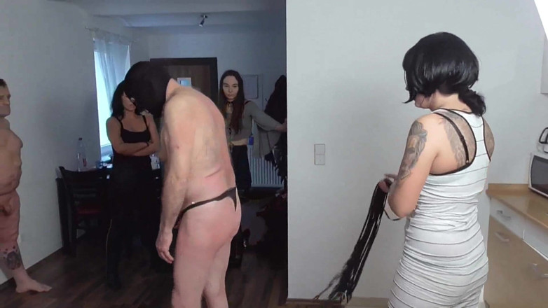 Femdom Austria: 두 명의 늙은 노예의 스팽킹과 채찍질